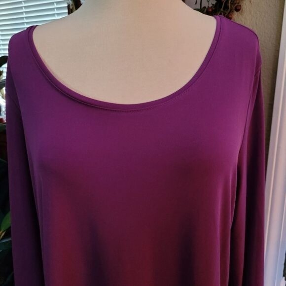 Susan Graver Essentials Top Solid Purple Large Career Work 3/4 Sleeve QVC NICE! - Picture 2 of 6